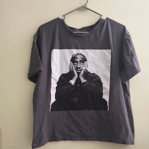 2PAC XXL Gray‎ Graphic T-Shirt with Black and White Print